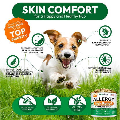 Dog Allergy Relief Chews 170 Treats Itch Relief for Dogs Omega 3 Fish Oil